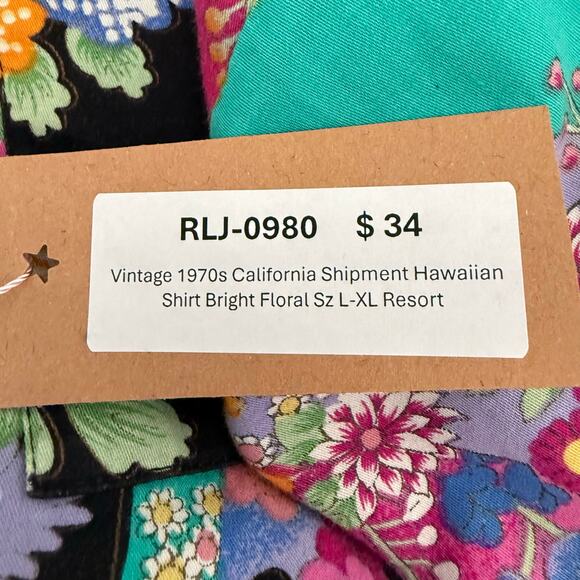 Vintage 1970s California Shipment Hawaiian Shirt Bright Floral Sz L-XL Resort - Picture 5 of 5